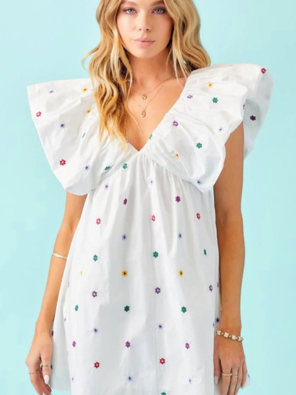 Day + Moon Floral Embroidered Babydoll Dress Size S New
